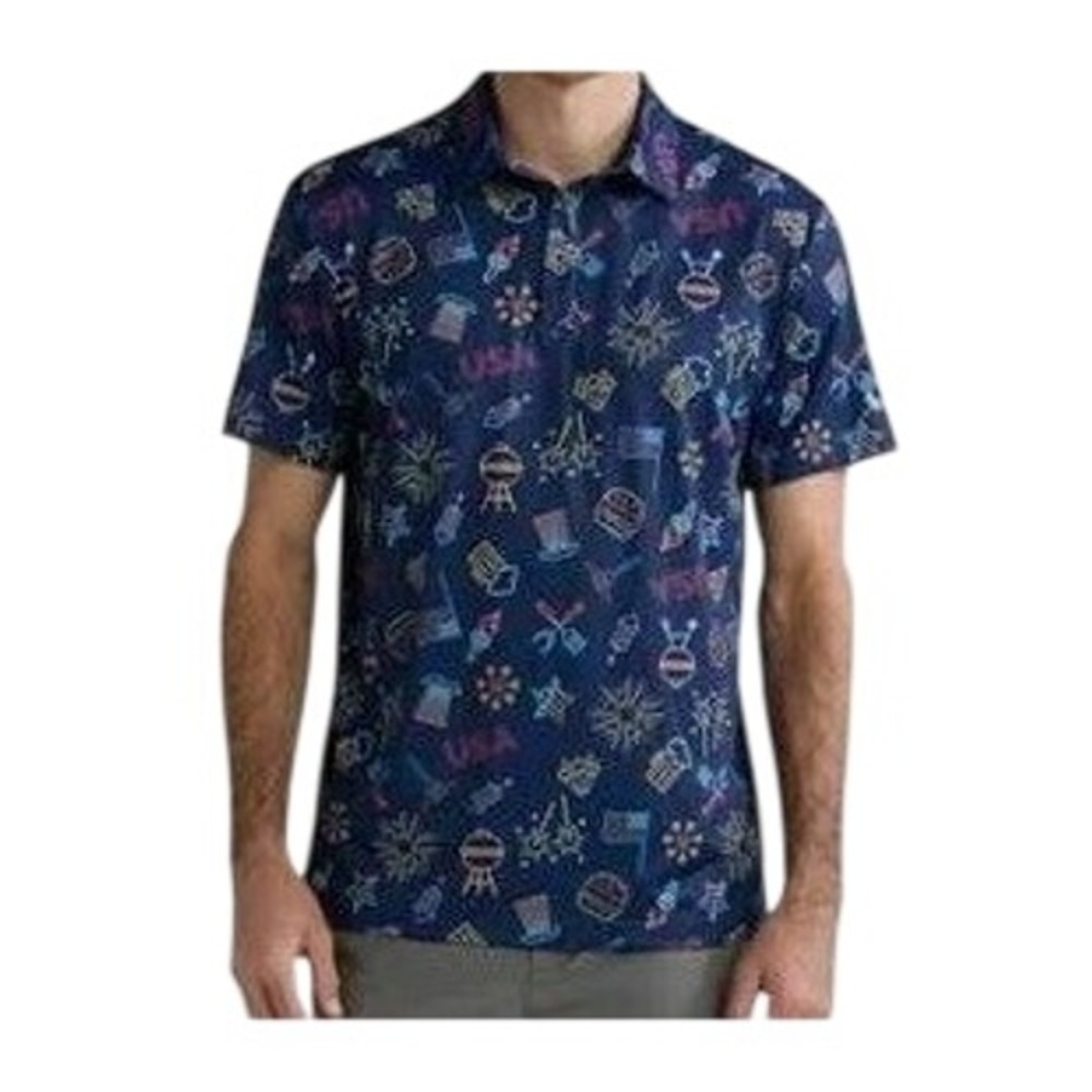 Men Shirt Birdie Bound  3XL Navy Blue Neon Print Golf Polo Shirt